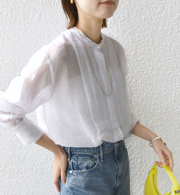 SHIPS for women「【WEB限定】〈洗濯機可能〉シアー プリーツ ヨーク パールモチーフボタン ブラウス」|シャツ・ブラウス|