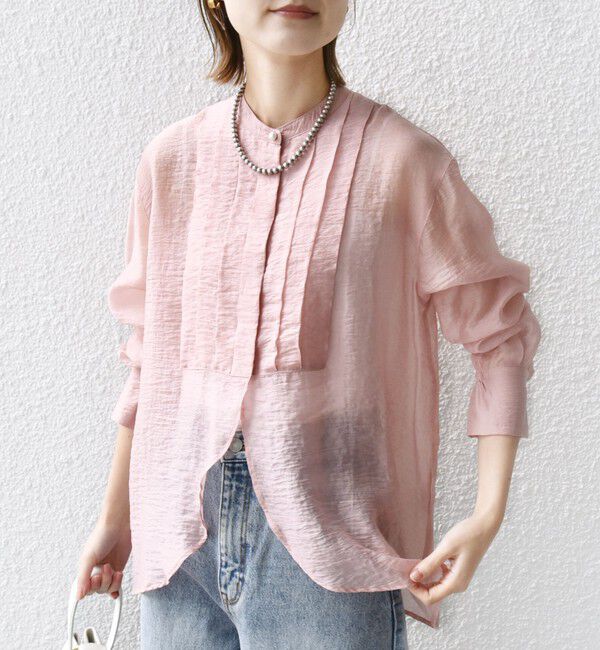 SHIPS for women「【WEB限定】〈洗濯機可能〉シアー プリーツ ヨーク パールモチーフボタン ブラウス」|シャツ・ブラウス|ピンク