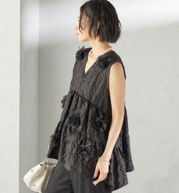 SHIPS for women「TORRAZZO DONNA:〈手洗い可能〉フラワー ティアード ブラウス」|シャツ・ブラウス|