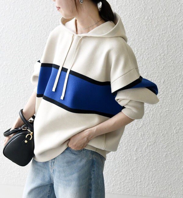 SHIPS any「SHIPS any:〈手洗い可能〉パネル ボーダー フーディー ニット プルオーバー」|パーカー|