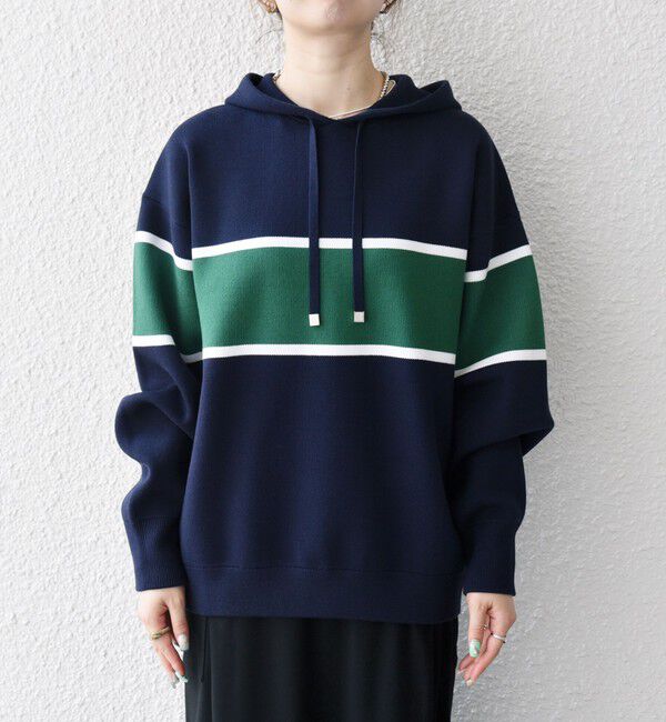 SHIPS any「SHIPS any:〈手洗い可能〉パネル ボーダー フーディー ニット プルオーバー」|パーカー|