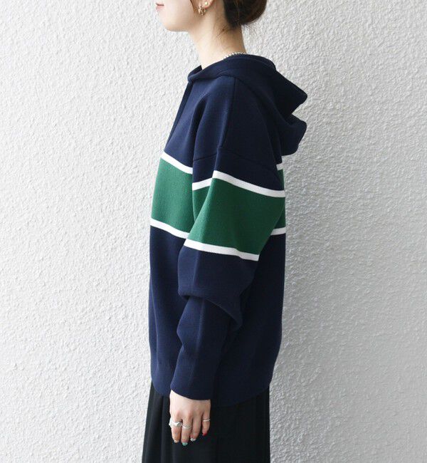 SHIPS any「SHIPS any:〈手洗い可能〉パネル ボーダー フーディー ニット プルオーバー」|パーカー|