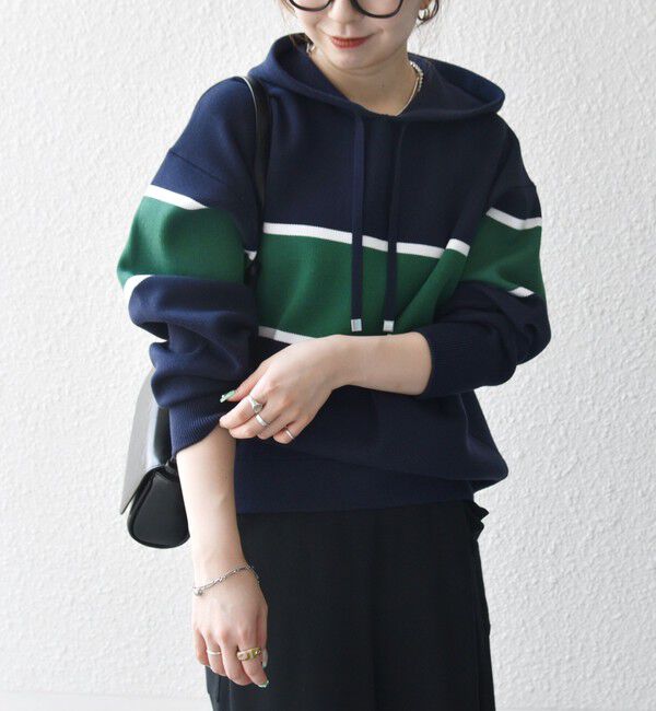 SHIPS any「SHIPS any:〈手洗い可能〉パネル ボーダー フーディー ニット プルオーバー」|パーカー|