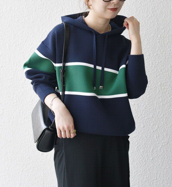 SHIPS any「SHIPS any:〈手洗い可能〉パネル ボーダー フーディー ニット プルオーバー」|パーカー|