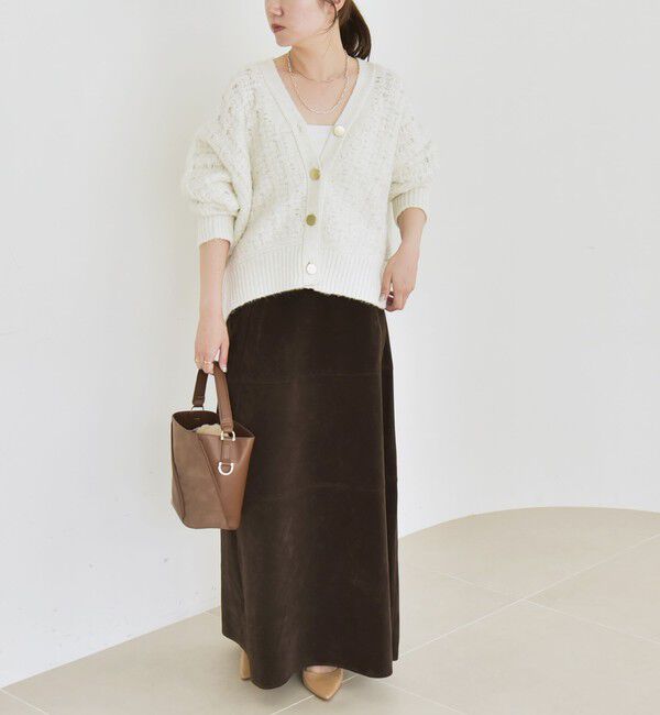 quaranciel「quaranciel: 透かし編み Vネック コンパクト ドルマンニットカーディガン」|カーディガン|