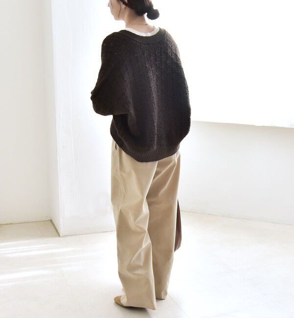 quaranciel「quaranciel: 透かし編み Vネック コンパクト ドルマンニットカーディガン」|カーディガン|