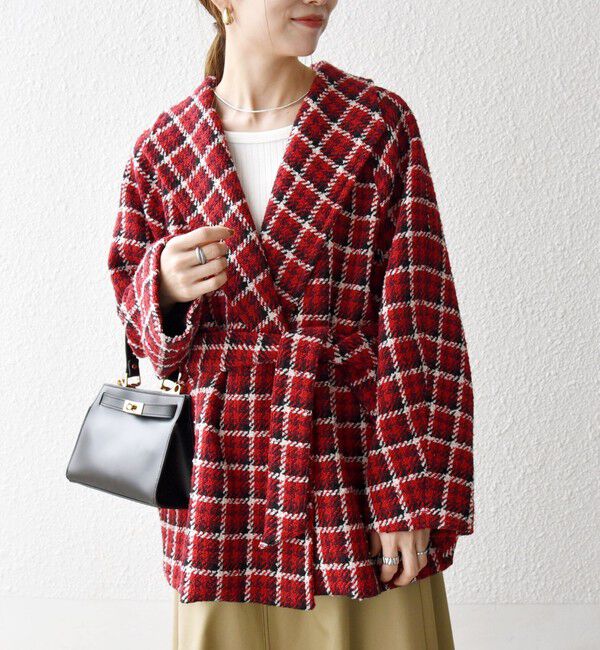 SHIPS any「SHIPS any: ブロック ツイード コクーン コート」|その他|レッド