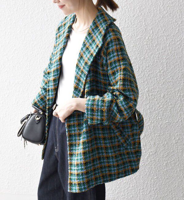 SHIPS any「SHIPS any: ブロック ツイード コクーン コート」|その他|グリーン