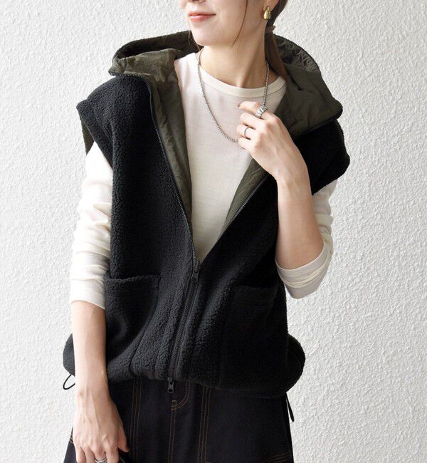 SHIPS any「SHIPS any: ナイロン &times; ボア リバーシブル フーディー ベスト」|ベスト・ジレ|