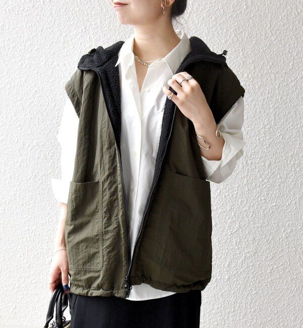SHIPS any「SHIPS any: ナイロン &times; ボア リバーシブル フーディー ベスト」|ベスト・ジレ|