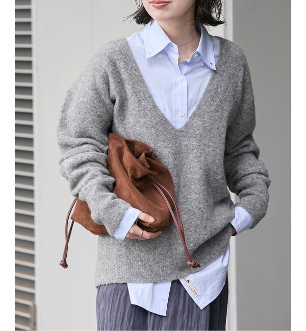 JOURNAL STANDARD「アルパカMIX LOOP DEEP Vプルオーバー」|ニット・セーター|グレー