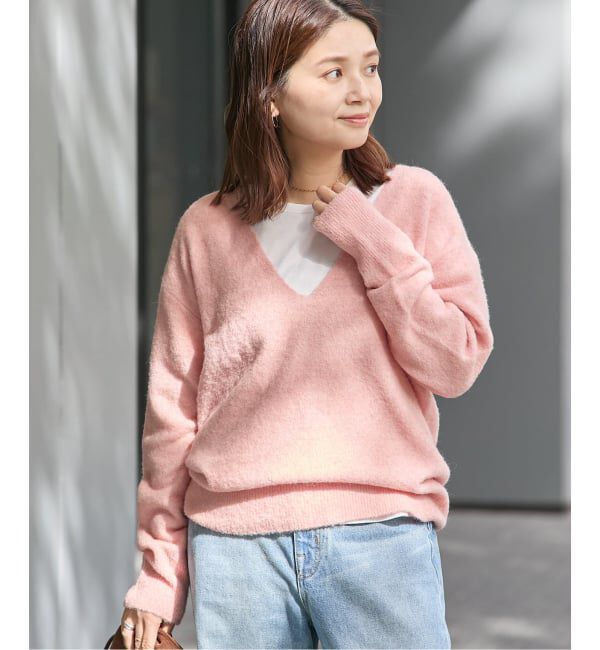 JOURNAL STANDARD「アルパカMIX LOOP DEEP Vプルオーバー」|ニット・セーター|ピンク