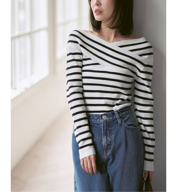 NOBLE「クロスリブオフショルダーニット」|ニット・セーター|