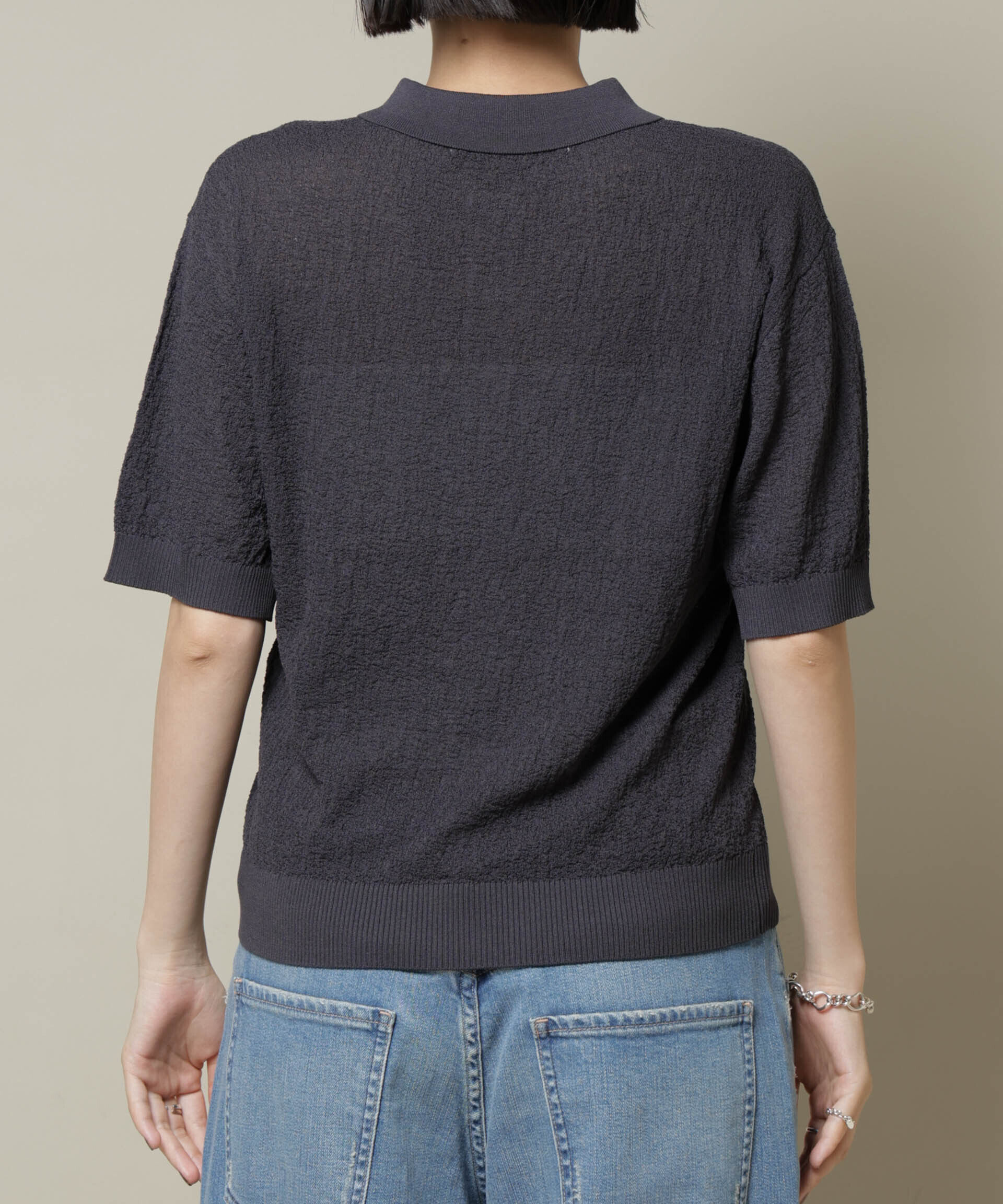 nano･universe「梨地半袖ポロニット」|ニット・セーター|