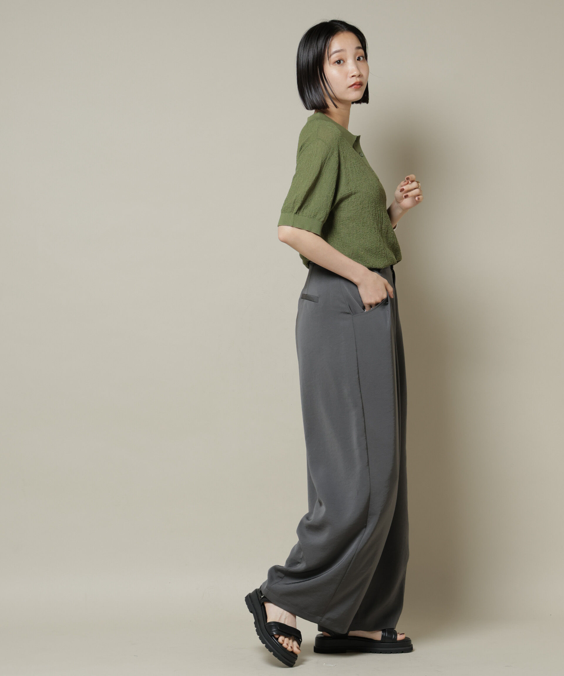 nano･universe「梨地半袖ポロニット」|ニット・セーター|