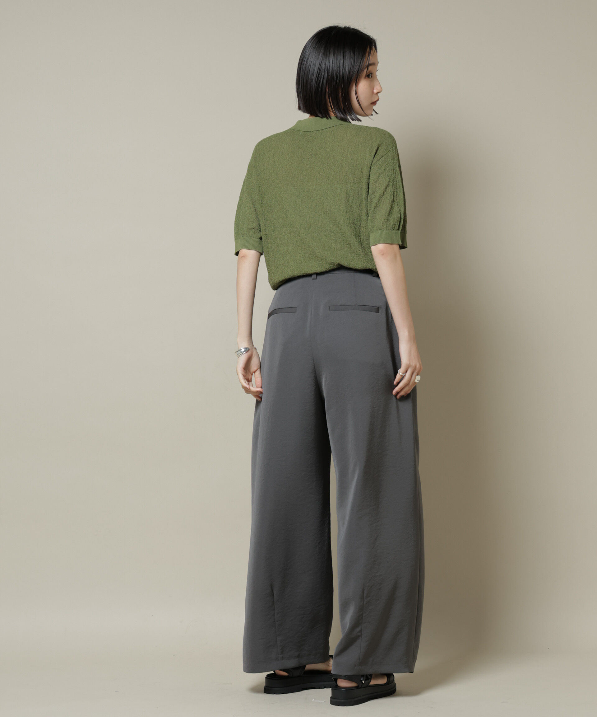 nano･universe「梨地半袖ポロニット」|ニット・セーター|