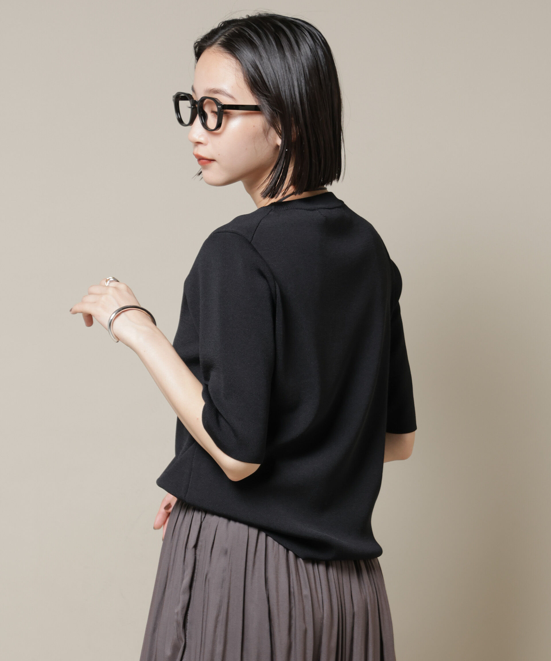 nano･universe「洗濯機洗い可UVカット接触冷感半袖ニット」|ニット・セーター|