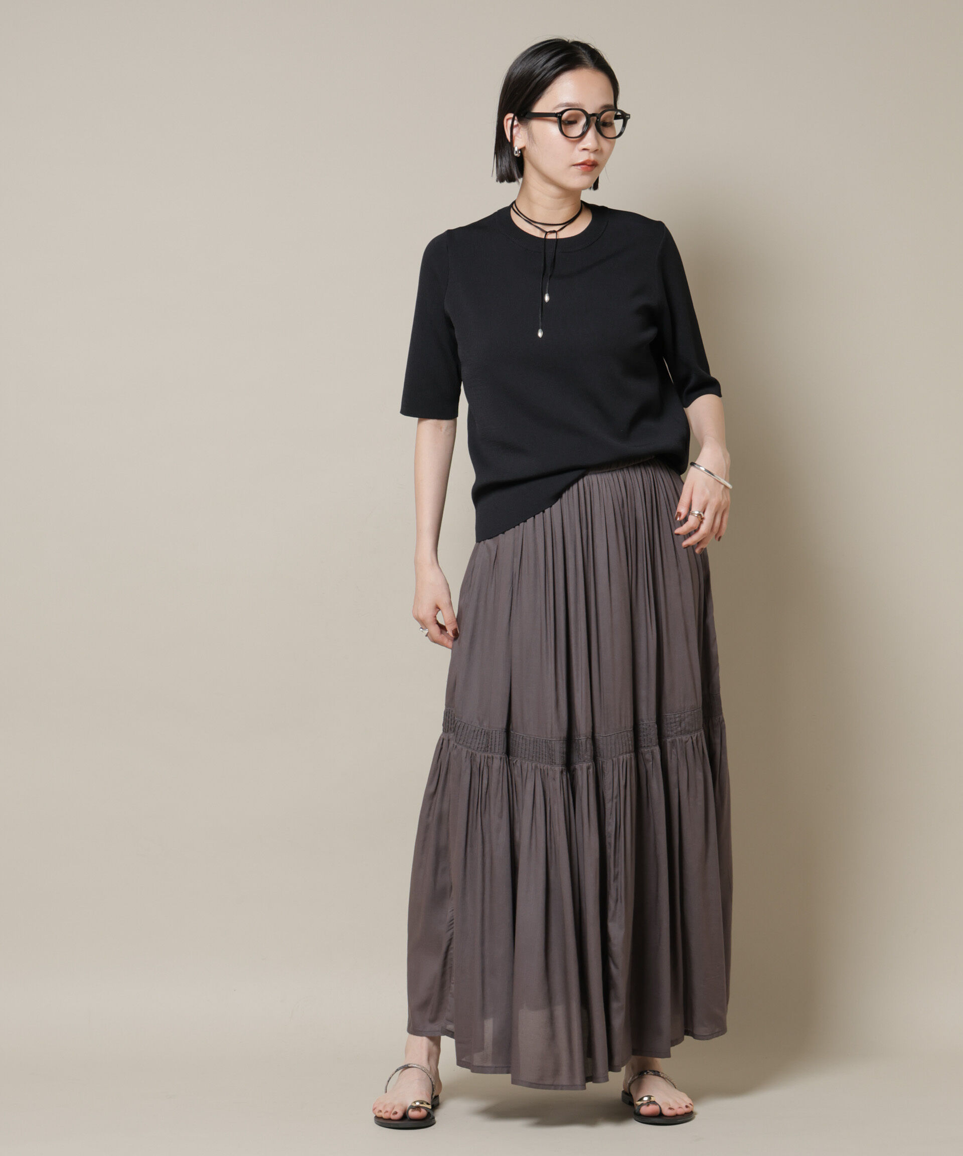 nano･universe「洗濯機洗い可UVカット接触冷感半袖ニット」|ニット・セーター|