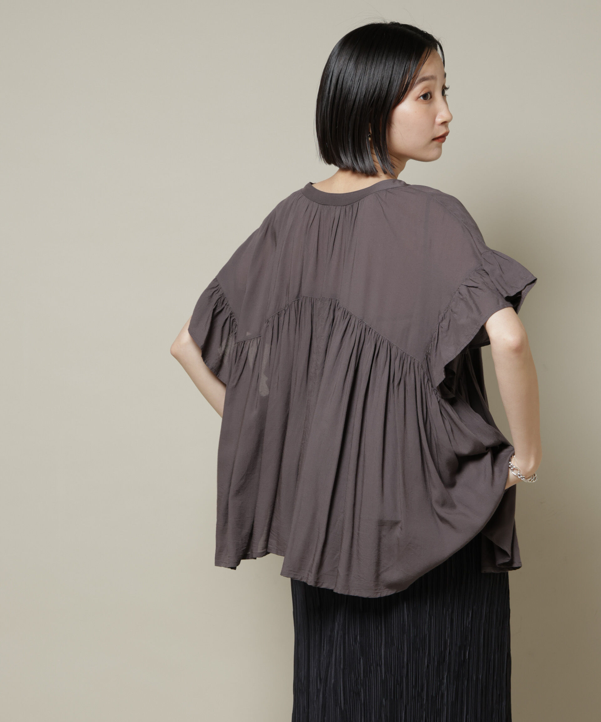 nano･universe「made in INDIA フリルスリーブギャザーブラウス(セットアップ可)」|シャツ・ブラウス|