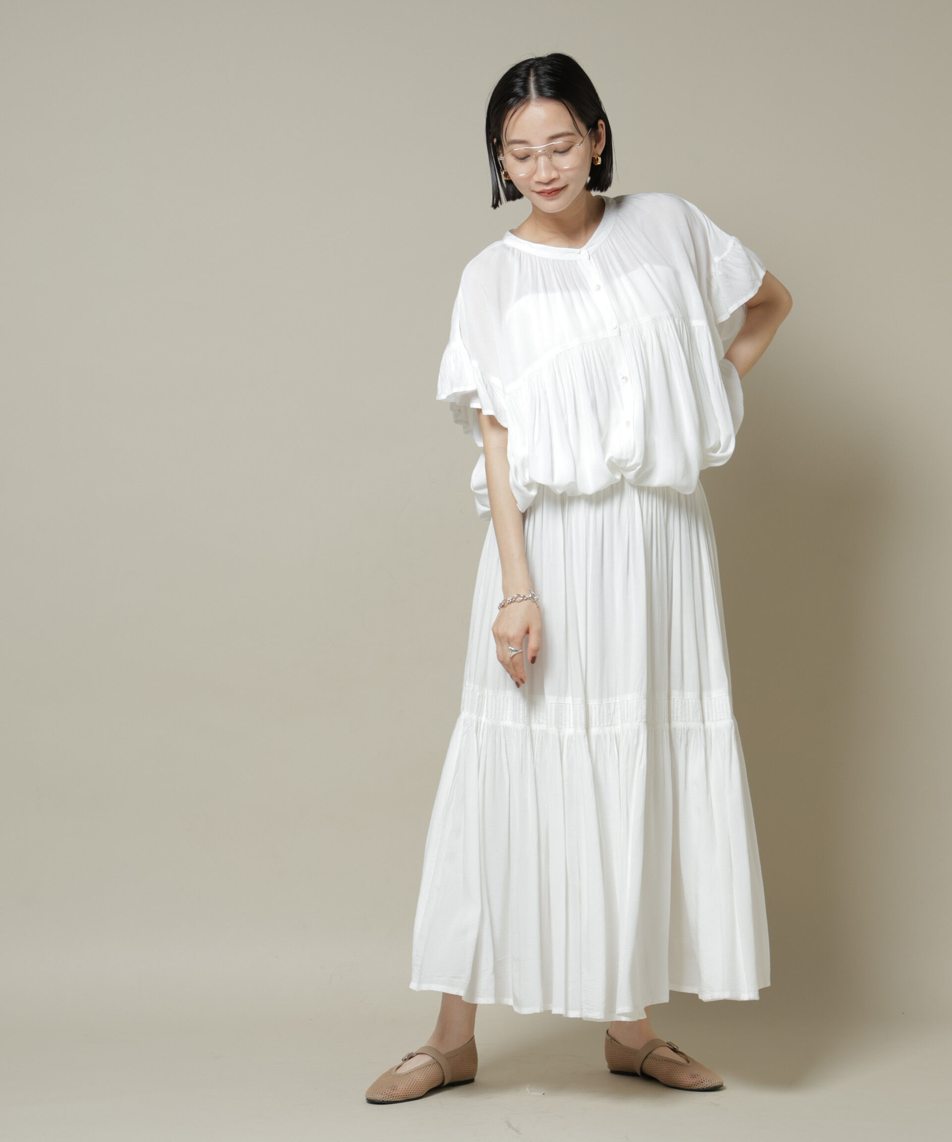 nano･universe「made in INDIA フリルスリーブギャザーブラウス(セットアップ可)」|シャツ・ブラウス|