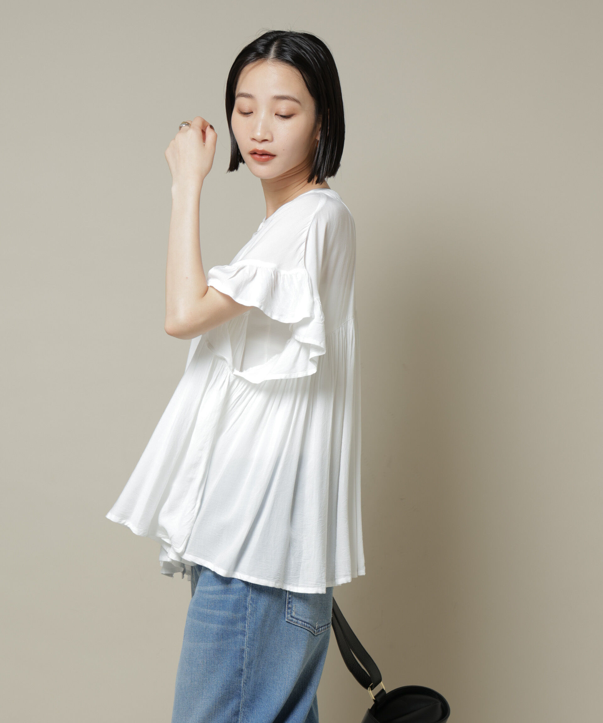 nano･universe「made in INDIA フリルスリーブギャザーブラウス(セットアップ可)」|シャツ・ブラウス|