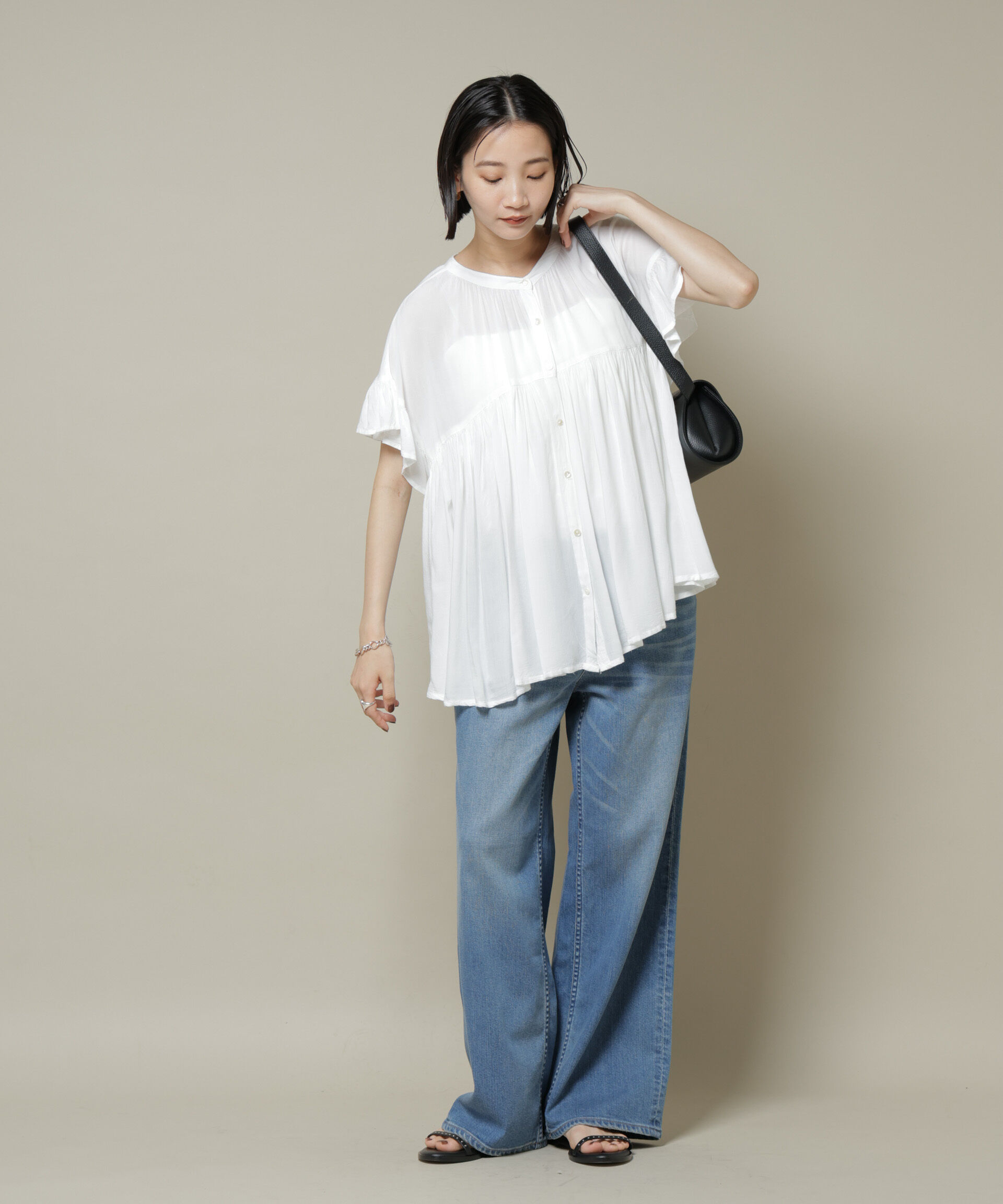 nano･universe「made in INDIA フリルスリーブギャザーブラウス(セットアップ可)」|シャツ・ブラウス|