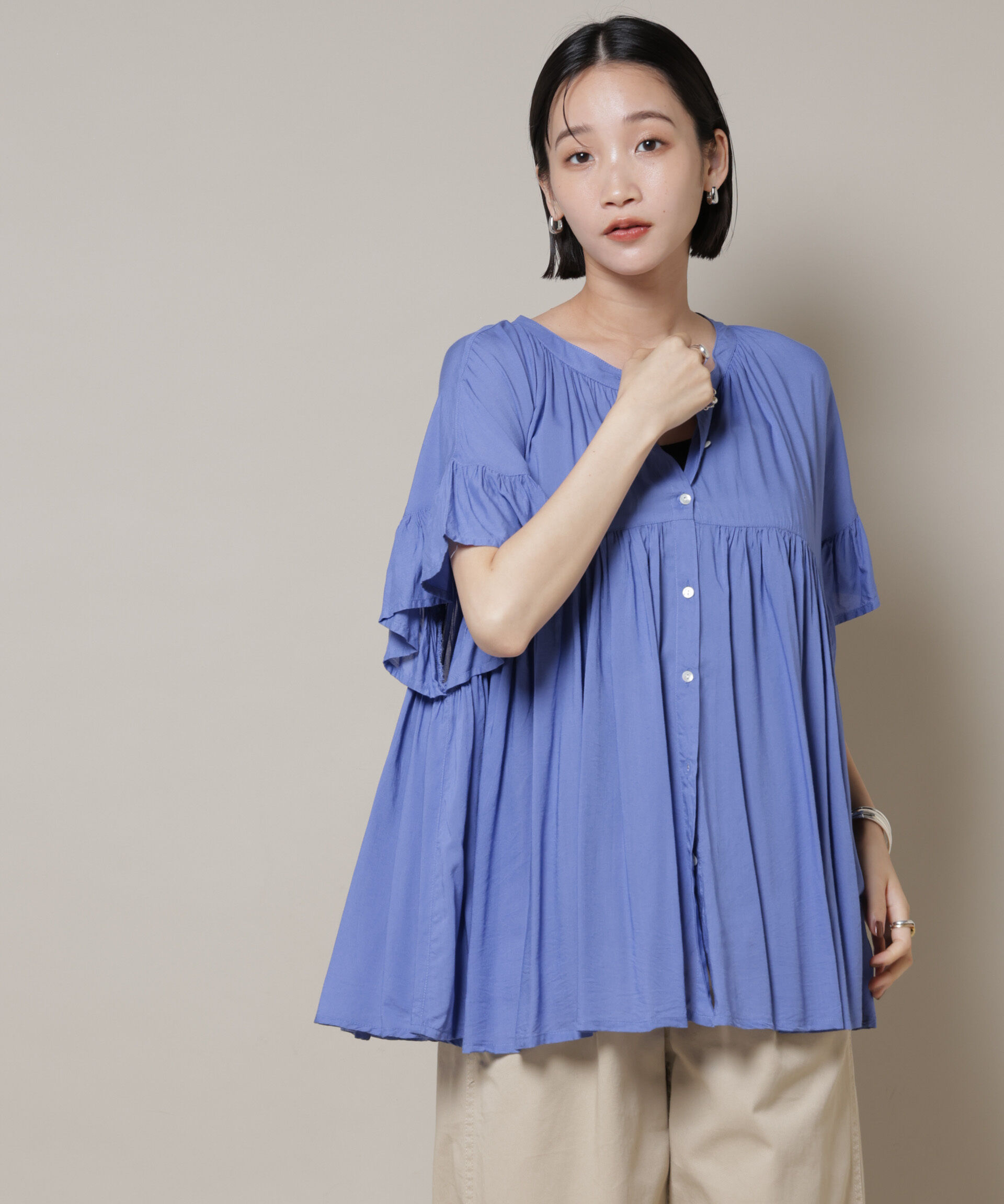 nano･universe「made in INDIA フリルスリーブギャザーブラウス(セットアップ可)」|シャツ・ブラウス|