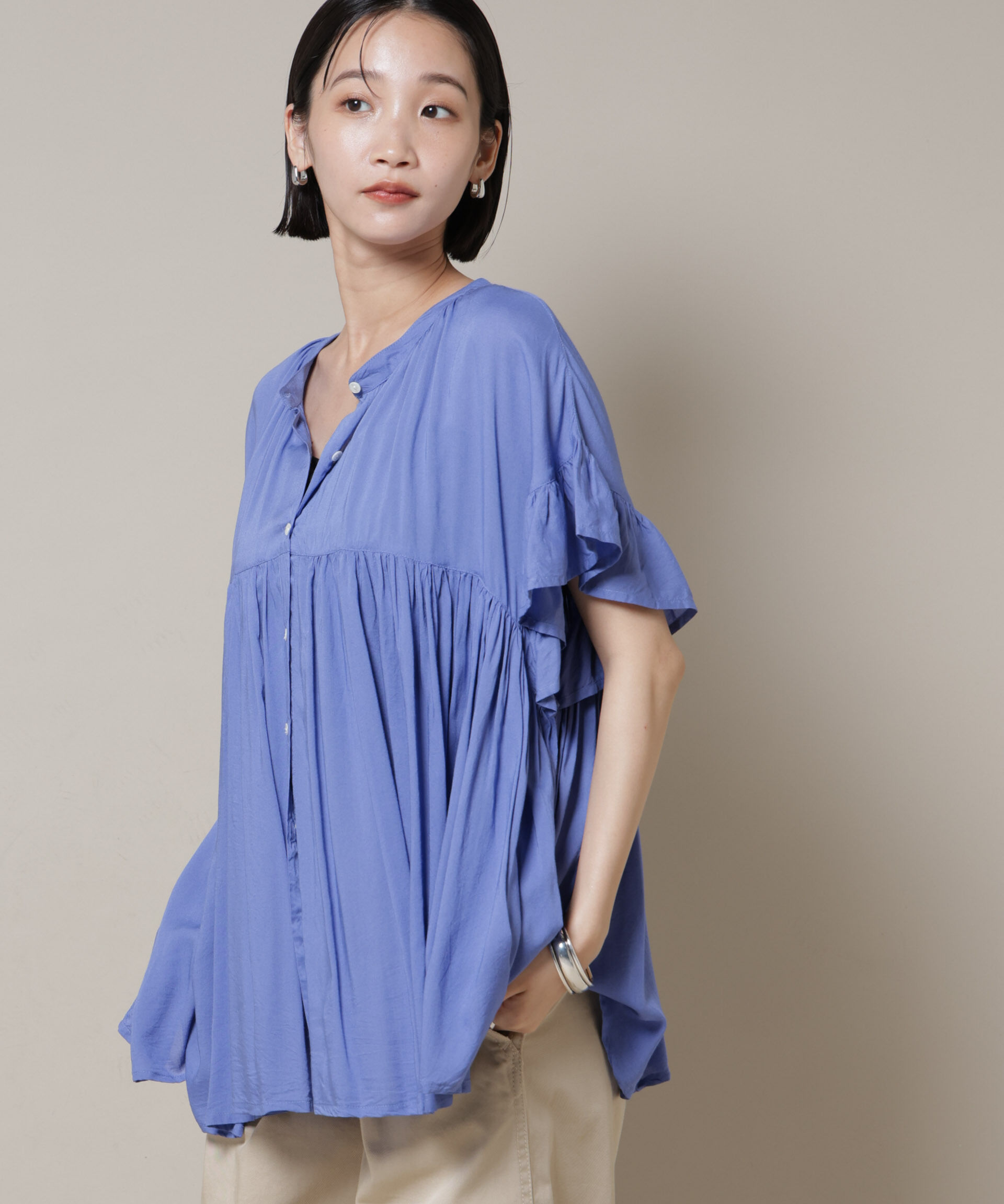 nano･universe「made in INDIA フリルスリーブギャザーブラウス(セットアップ可)」|シャツ・ブラウス|