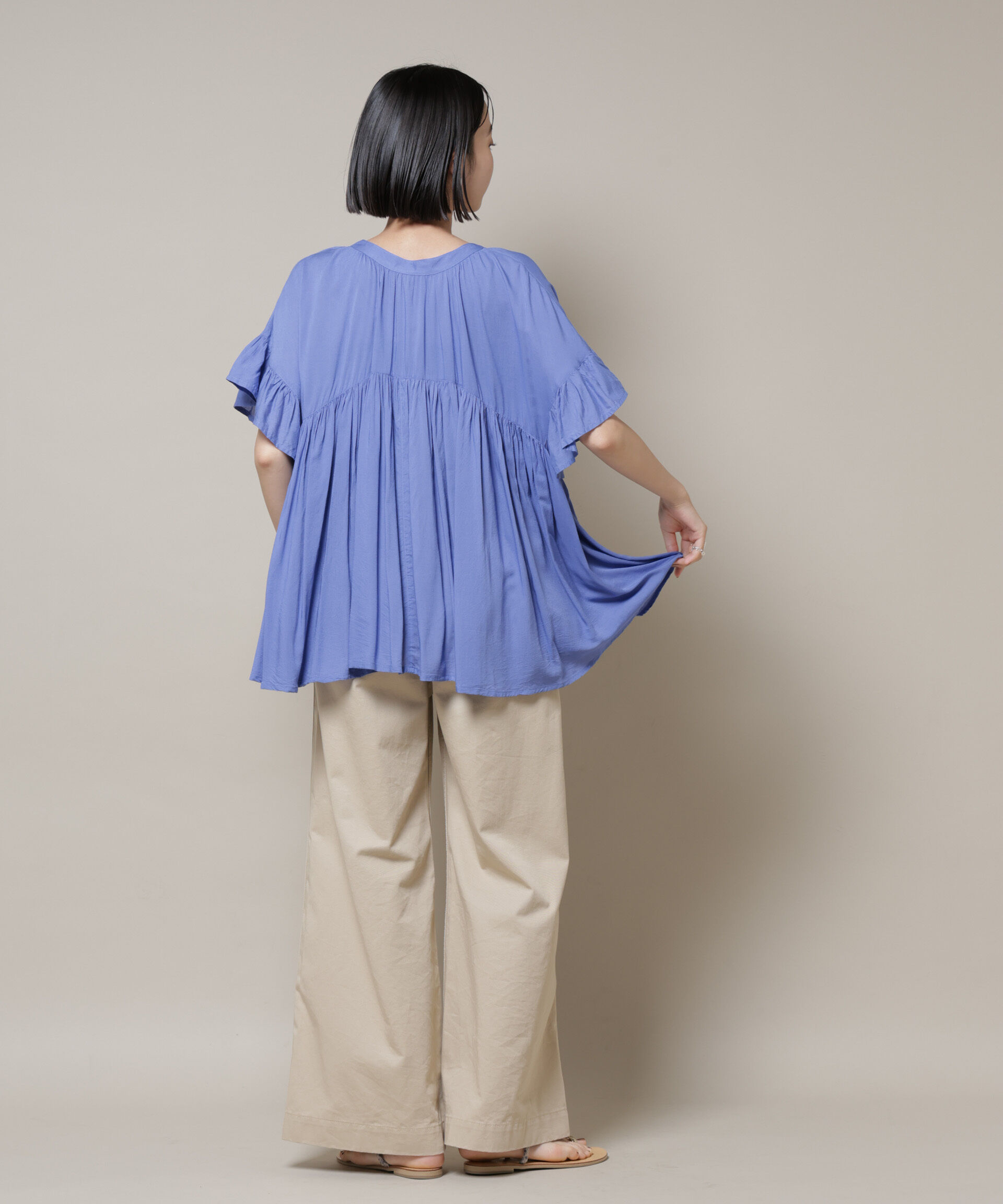 nano･universe「made in INDIA フリルスリーブギャザーブラウス(セットアップ可)」|シャツ・ブラウス|