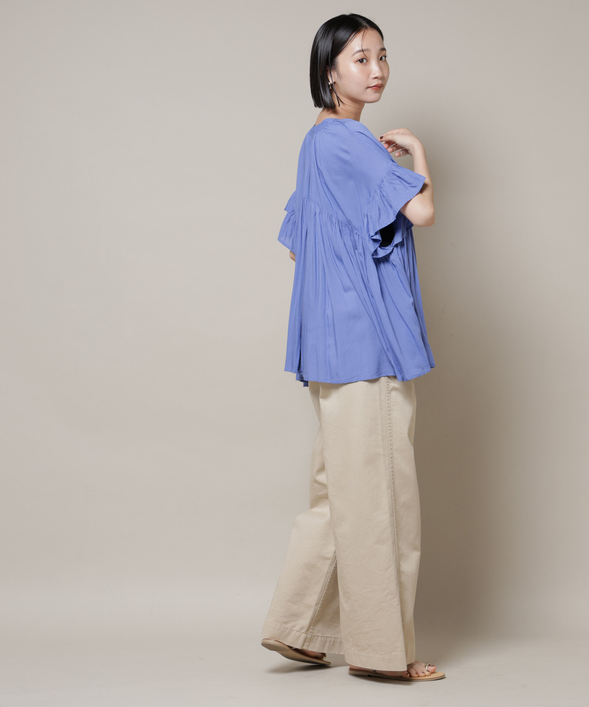 nano･universe「made in INDIA フリルスリーブギャザーブラウス(セットアップ可)」|シャツ・ブラウス|