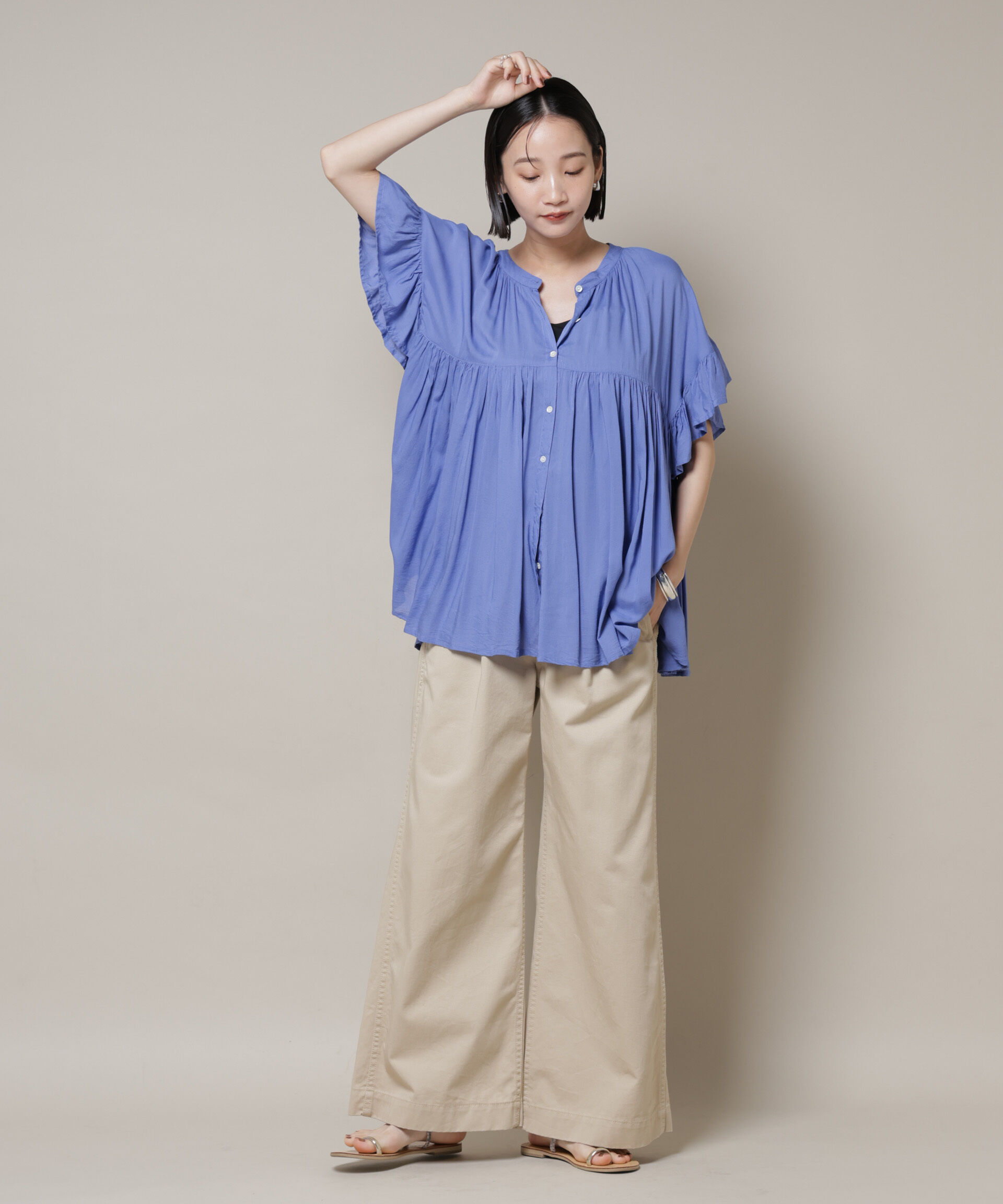 nano･universe「made in INDIA フリルスリーブギャザーブラウス(セットアップ可)」|シャツ・ブラウス|