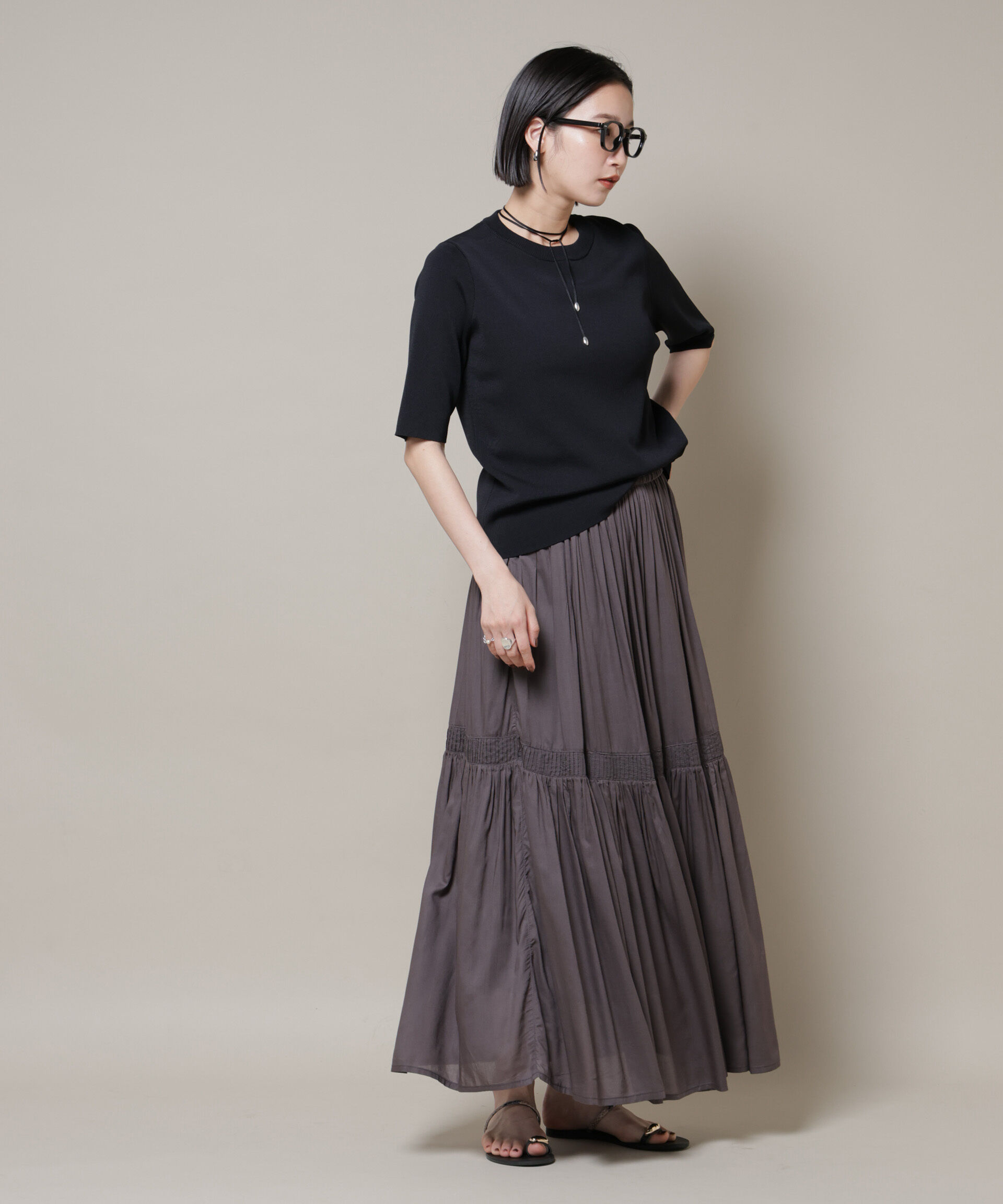 nano･universe「made in INDIA ギャザー切り替えフレアスカート(セットアップ可)」|スカート|