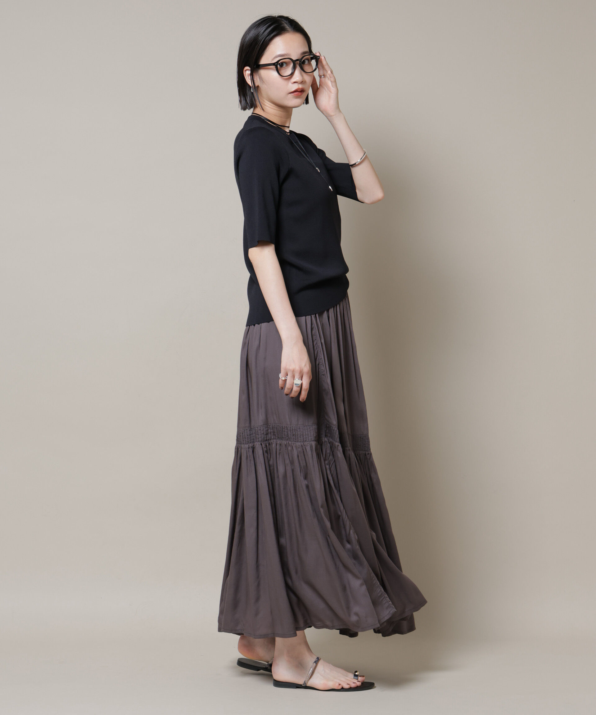 nano･universe「made in INDIA ギャザー切り替えフレアスカート(セットアップ可)」|スカート|