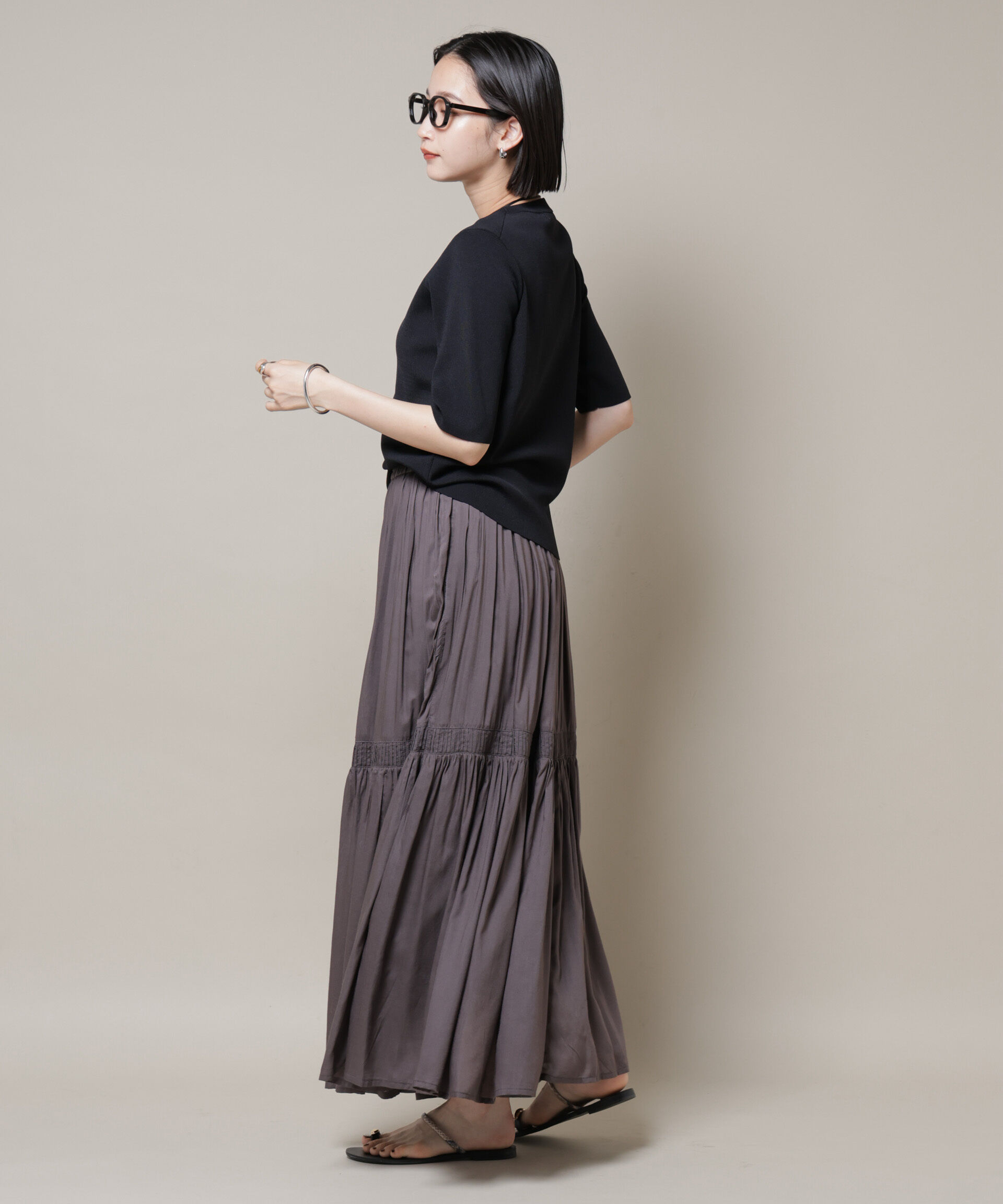 nano･universe「made in INDIA ギャザー切り替えフレアスカート(セットアップ可)」|スカート|