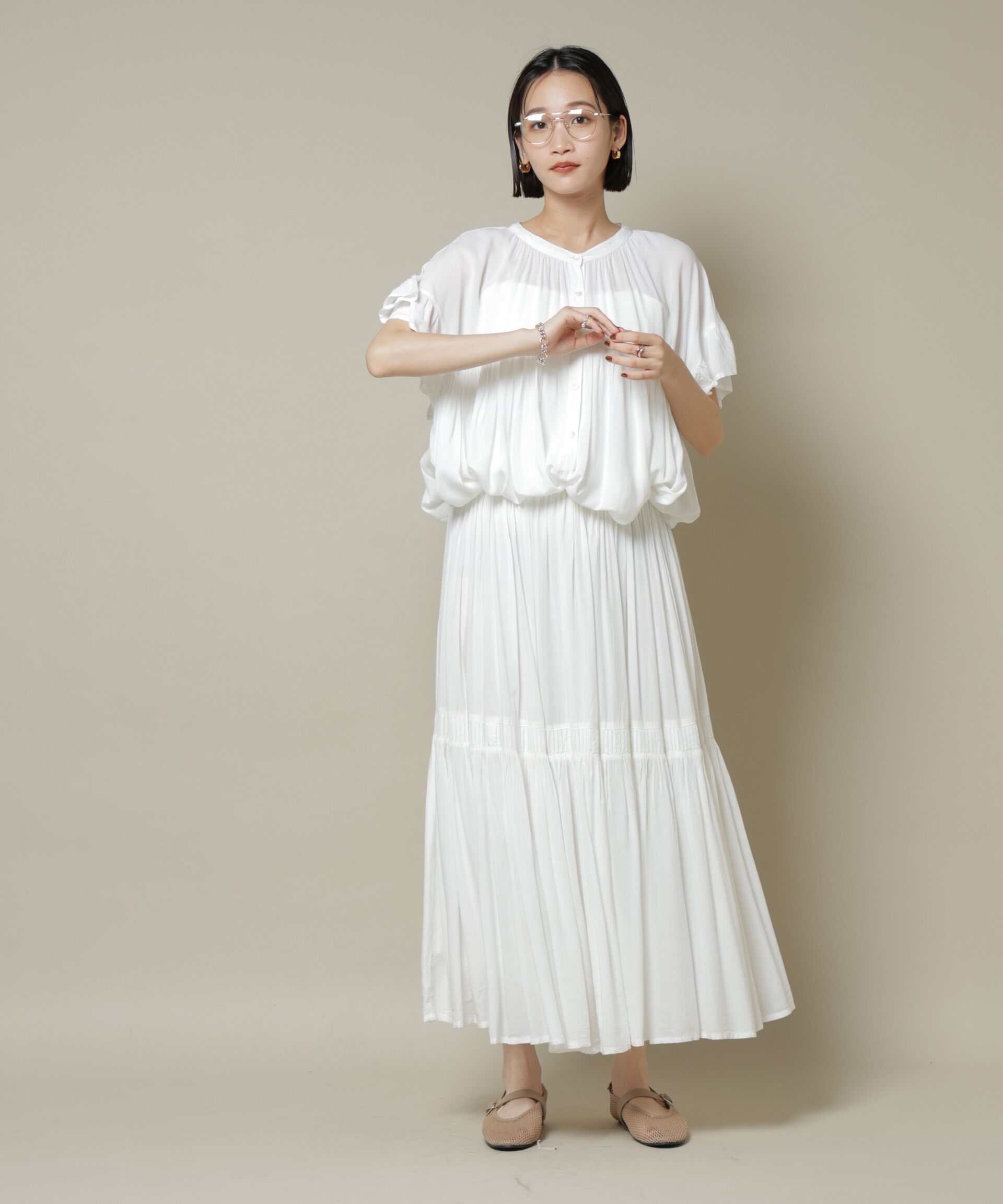 nano･universe「made in INDIA ギャザー切り替えフレアスカート(セットアップ可)」|スカート|