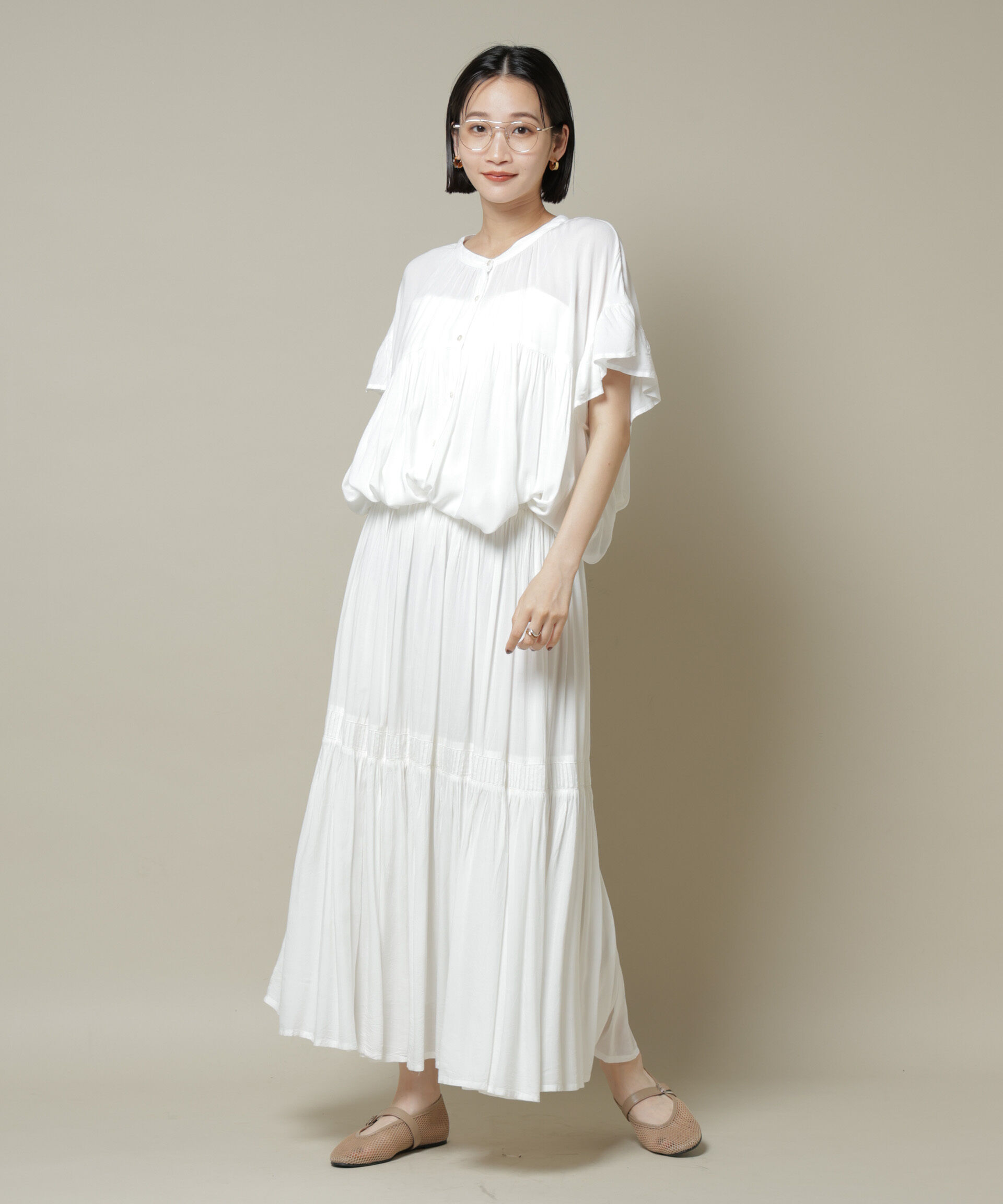 nano･universe「made in INDIA ギャザー切り替えフレアスカート(セットアップ可)」|スカート|