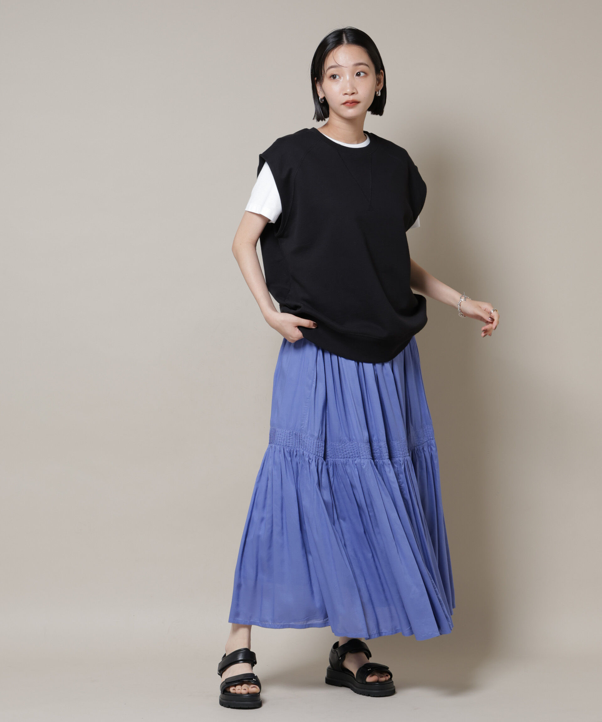 nano･universe「made in INDIA ギャザー切り替えフレアスカート(セットアップ可)」|スカート|
