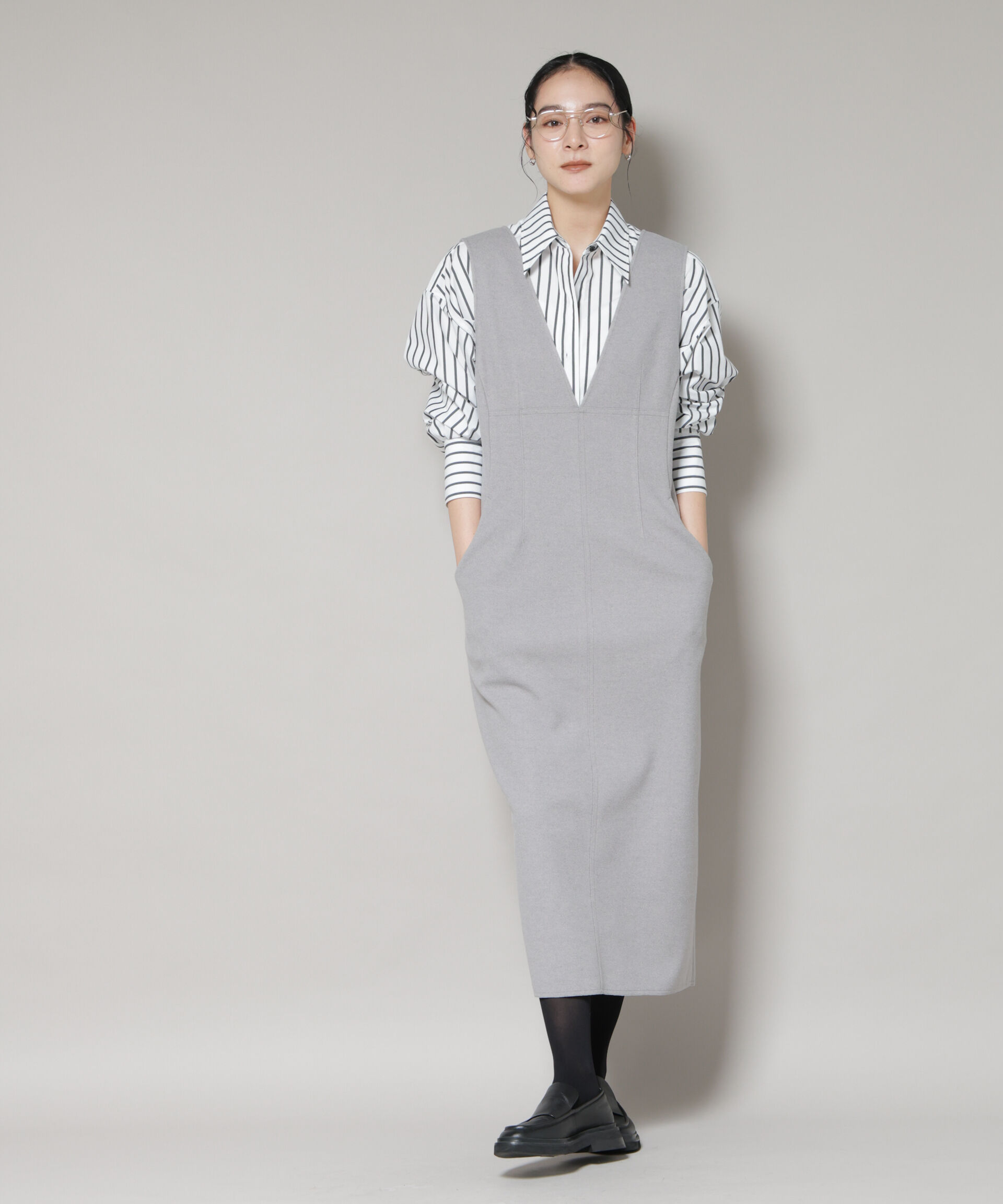 nano･universe「ニードルジャージーVネックワンピース」|ワンピース|