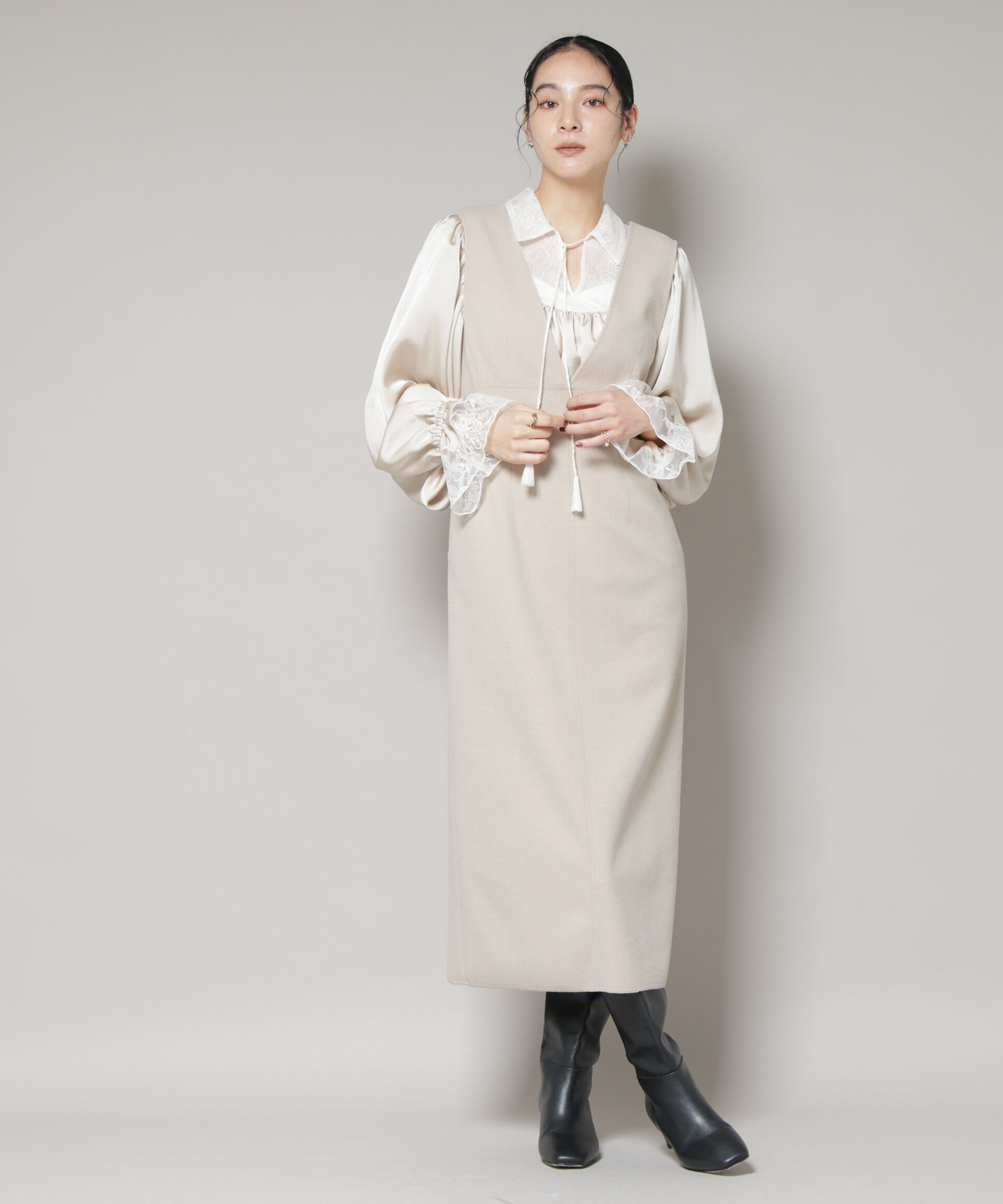 nano･universe「ニードルジャージーVネックワンピース」|ワンピース|