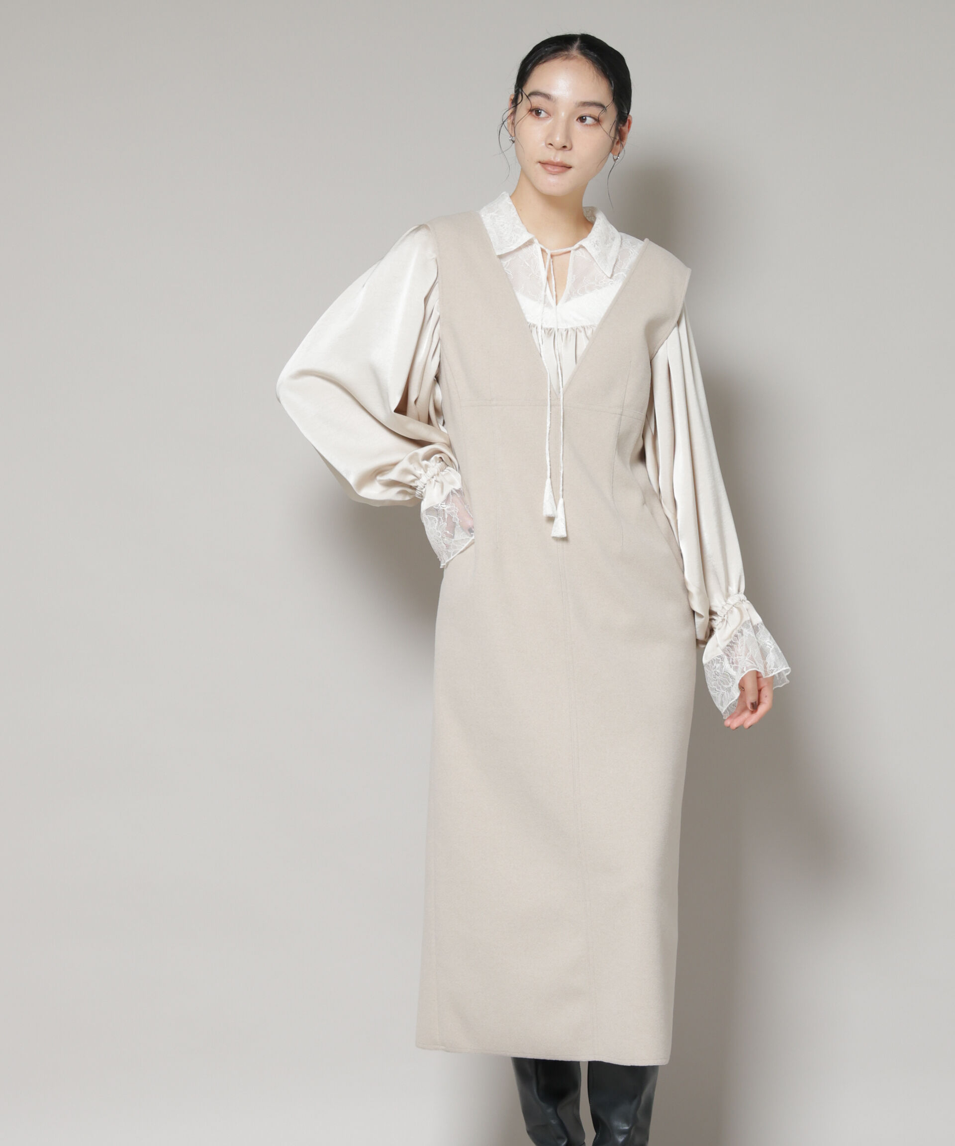 nano･universe「ニードルジャージーVネックワンピース」|ワンピース|