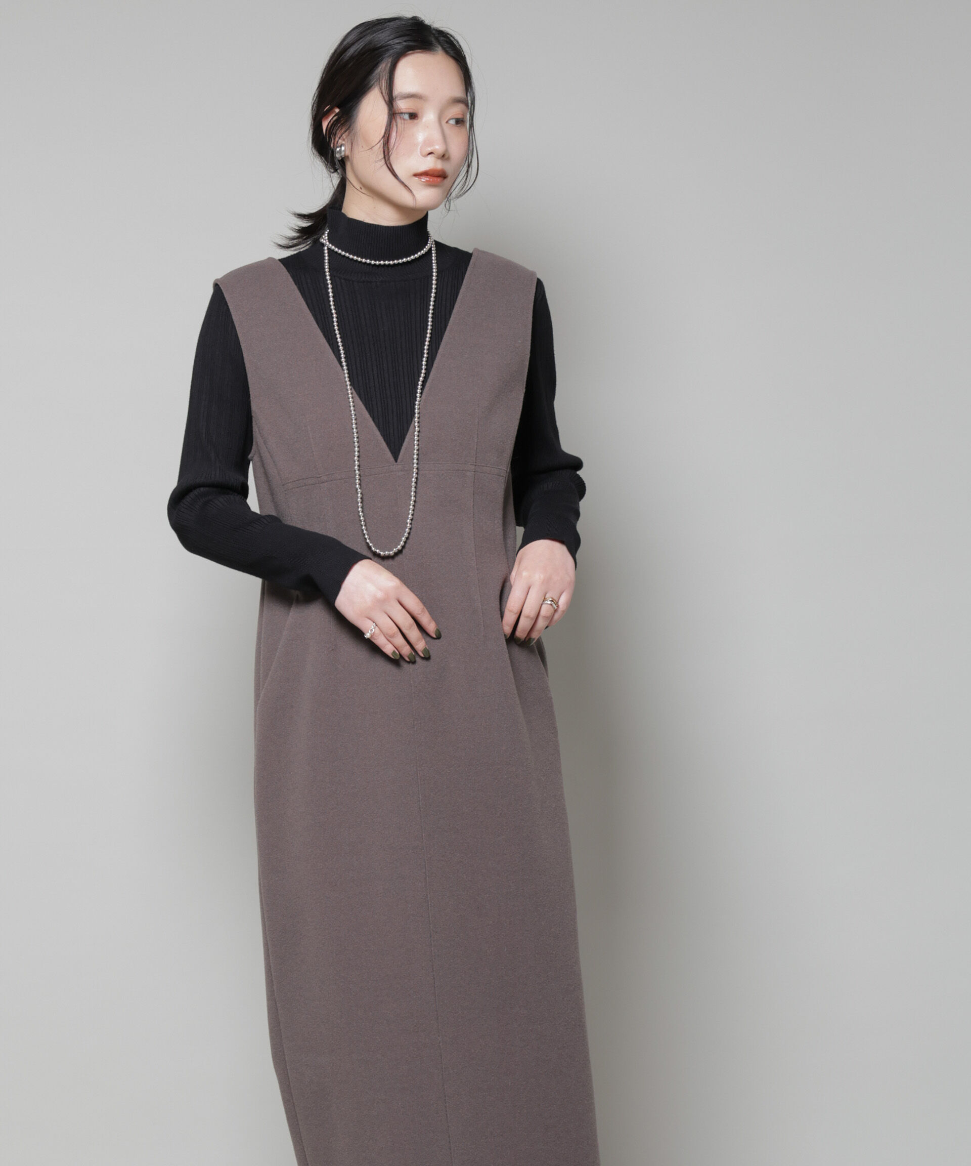 nano･universe「ニードルジャージーVネックワンピース」|ワンピース|