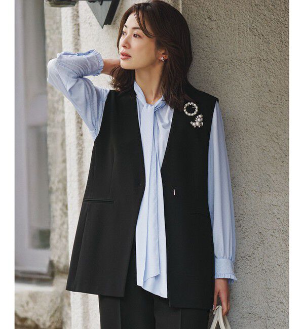 23区「【セットアップ対応/洗える】トリアセダブルジョーゼット ジレ」|その他|ブラック系