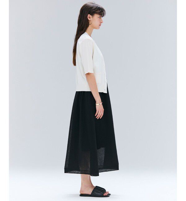 BEIGE,「【洗える】VALOIS / ジョーゼットトリム半袖カーディガン」|ニット・セーター|