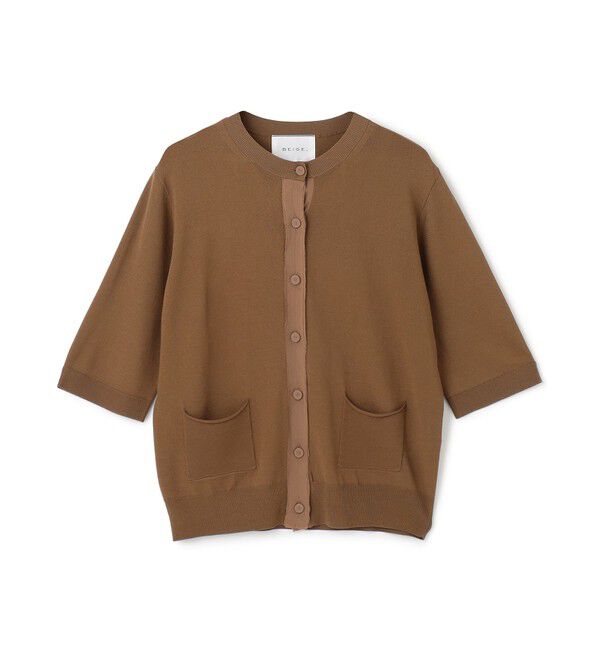BEIGE,「【洗える】VALOIS / ジョーゼットトリム半袖カーディガン」|ニット・セーター|