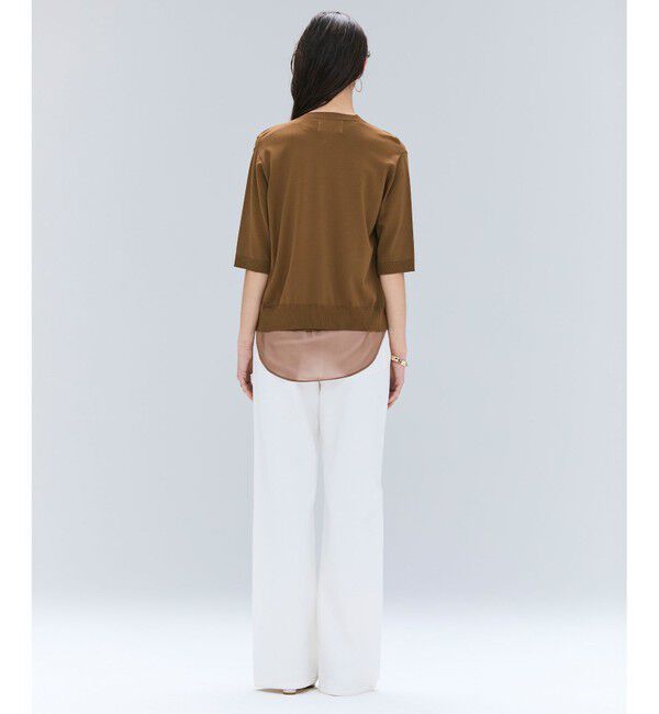 BEIGE,「【洗える】VALOIS / ジョーゼットトリム半袖カーディガン」|ニット・セーター|