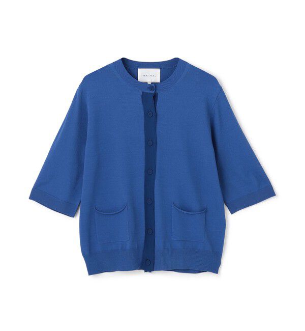 BEIGE,「【洗える】VALOIS / ジョーゼットトリム半袖カーディガン」|ニット・セーター|