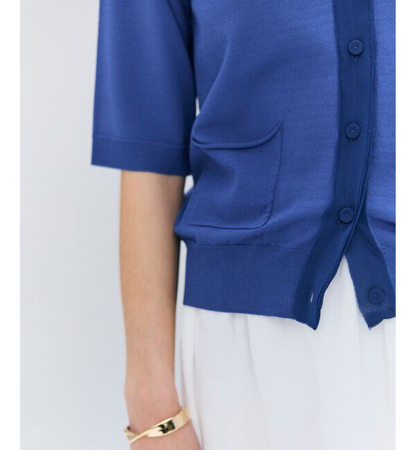 BEIGE,「【洗える】VALOIS / ジョーゼットトリム半袖カーディガン」|ニット・セーター|