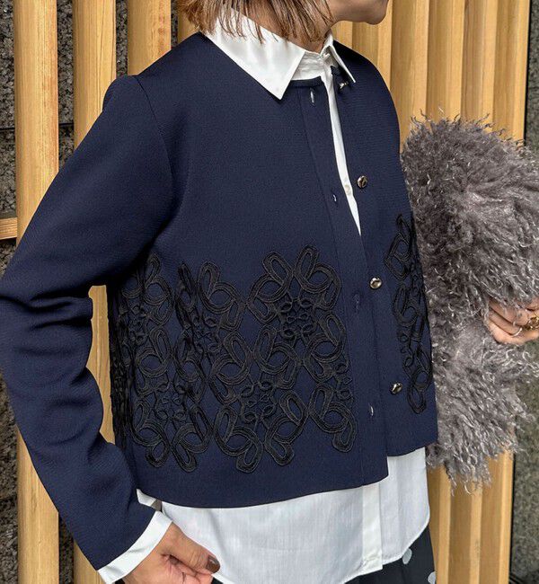 NOLLEY'S「レース付きクルーネックカーディガン」|カーディガン|