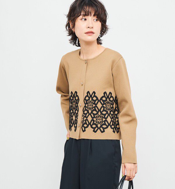 NOLLEY'S「レース付きクルーネックカーディガン」|カーディガン|