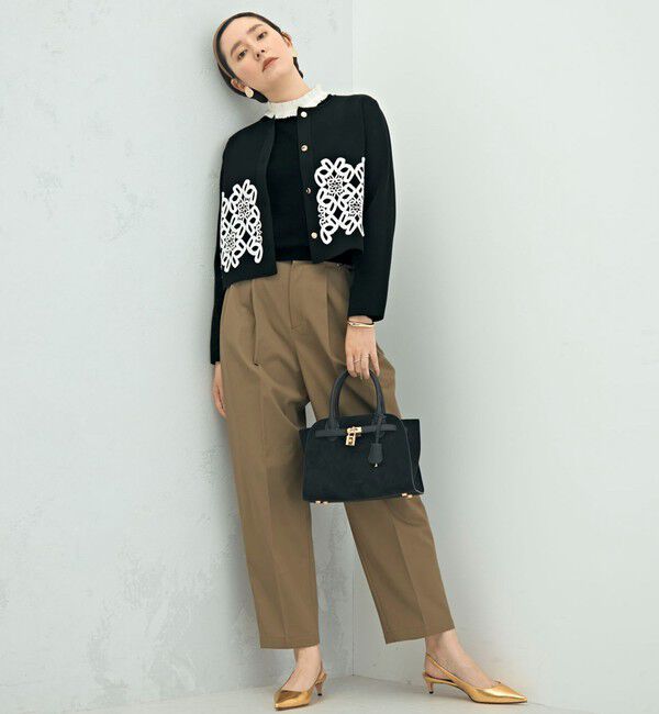 NOLLEY'S「レース付きクルーネックカーディガン」|カーディガン|